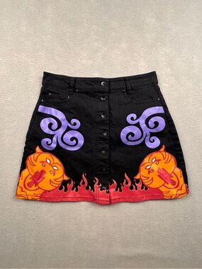Disney Her Universe Sz Small Aladdin Magic Carpet Black Denim Button Mini Skirt